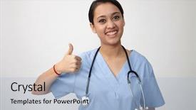  Presentation with medic - Cool new slide deck with nursing isolation - young indian medic showing thumbs backdrop and a light blue colored foreground