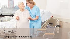  Presentation with frail - Beautiful slides featuring nursing-lady-helps-frail-elderly backdrop and a mint green colored foreground