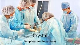  Presentation with operating room - Audience pleasing PPT theme consisting of nursing lamp - group of surgeon at work backdrop and a light blue colored foreground