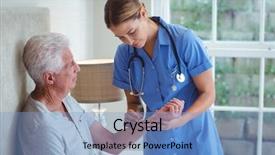  Presentation with nurse - PPT theme consisting of nursing lamp - nurse examining senior man background and a light blue colored foreground