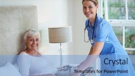  Presentation with food - Cool new PPT layouts with nursing lamp - portrait of smiling nurse giving backdrop and a light blue colored foreground