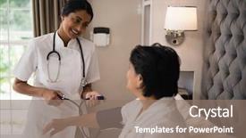  Presentation with blood pressure - Colorful PPT layouts enhanced with nursing lamp - smiling nurse checking blood pressure backdrop and a  colored foreground