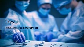  Presentation with team work nursing - Slide deck consisting of nursing lamp - team surgeon at work background and a teal colored foreground