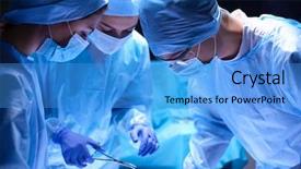  Presentation with team work nursing - Slides featuring nursing lamp - team surgeon at work background and a teal colored foreground