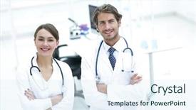  Presentation with coats - Cool new slide deck with nursing leadership - portrait of two successful professional backdrop and a sky blue colored foreground