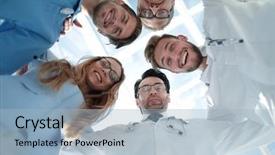  Presentation with camera - Colorful presentation design enhanced with nursing managment - doctors looking down smiling backdrop and a light blue colored foreground
