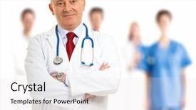  Presentation with nursing - Slides enhanced with nursing managment - portrait of a smiling doctor background and a white colored foreground