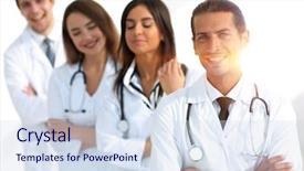  Presentation with team work nursing - PPT theme featuring nursing managment - team of doctors and nurses background and a sky blue colored foreground