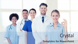  Presentation with international - Beautiful presentation featuring nursing mentor - international profession people and medicine backdrop and a light blue colored foreground