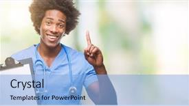  Presentation with native american feather - Beautiful slides featuring nursing plan care - afro american surgeon doctor holding backdrop and a light blue colored foreground