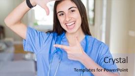  Presentation with nurse - Presentation theme featuring nursing plan care - beautiful young nurse woman wearing background and a light blue colored foreground