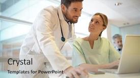  Presentation with surgery nurse laparoscopic - PPT theme with nursing plan care - doctor checking surgery schedule background and a mint green colored foreground