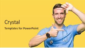  Presentation with medical smiling doctor - Colorful presentation design enhanced with nursing plan care - handsome doctor man wearing medical backdrop and a yellow colored foreground