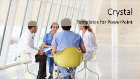  Presentation with team meeting - Audience pleasing PPT theme consisting of nursing plan care - medical team meeting around table backdrop and a lemonade colored foreground