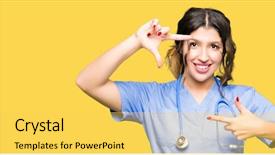  Presentation with hormone therapy medical concept - Cool new theme with nursing plan care - young adult doctor woman wearing backdrop and a  colored foreground