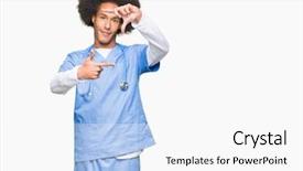  Presentation with african american mothers - Colorful PPT layouts enhanced with nursing plan care - young african american doctor man backdrop and a  colored foreground