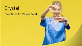  Presentation with poetry creativity concept - Colorful PPT theme enhanced with nursing plan care - young beautiful blonde doctor surgeon backdrop and a yellow colored foreground