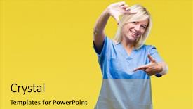  Presentation with nurse - Colorful slide set enhanced with nursing plan care - young beautiful blonde nurse doctor backdrop and a yellow colored foreground