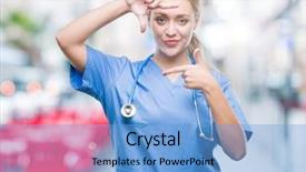  Presentation with nursing care plan - Amazing presentation theme having nursing plan care - young blonde surgeon doctor woman backdrop and a  colored foreground