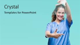  Presentation with group of three young girl - Amazing PPT theme having nursing plan care - young brunette doctor girl wearing backdrop and a arctic colored foreground