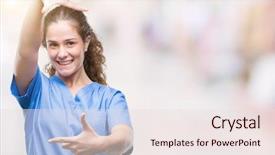  Presentation with group of three young girl - Colorful slide deck enhanced with nursing plan care - young brunette doctor girl wearing backdrop and a lemonade colored foreground