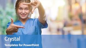  Presentation with creativity - Colorful presentation design enhanced with nursing plan care - young caucasian nurse woman wearing backdrop and a teal colored foreground