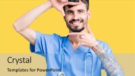  Presentation with nursing to nurse communication - PPT theme consisting of nursing plan care - young handsome nurse man wearing background and a  colored foreground