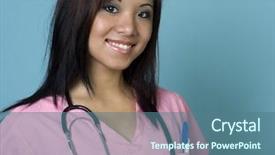  Presentation with student - Beautiful presentation theme featuring nursing program - attractive student doctor smiling backdrop and a ocean colored foreground