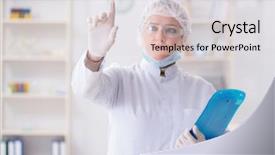  Presentation with nursing research - Colorful slide set enhanced with nursing research telehealth - woman doctor pressing buttons backdrop and a light gray colored foreground