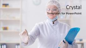  Presentation with nursing research - PPT theme featuring nursing research telehealth - woman doctor pressing buttons background and a white colored foreground