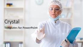  Presentation with lab - Cool new PPT theme with nursing research telehealth - woman doctor pressing buttons backdrop and a sky blue colored foreground
