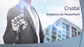  Presentation with robots - Presentation theme having nursing robots - composite of businessman with robotic background and a sky blue colored foreground