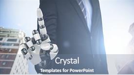  Presentation with tall buildings - Audience pleasing theme consisting of nursing robots - graphic image of businessman backdrop and a seafoam green colored foreground