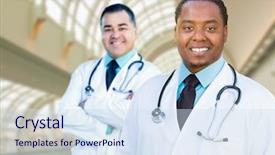 Presentation with african american doctors - Amazing slide deck having nursing school - african american and caucasian male backdrop and a sky blue colored foreground