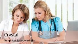  Presentation with young man holdng laptop on lap money - Presentation featuring physician assistant - beautiful young doctors working background and a coral colored foreground