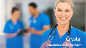  Presentation with cheerful - Beautiful slides featuring nursing team - cheerful mid age female nurse backdrop and a teal colored foreground