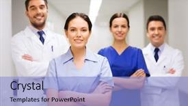  Presentation with health care consumer - Audience pleasing PPT layouts consisting of nursing team - clinic profession people health care backdrop and a light blue colored foreground