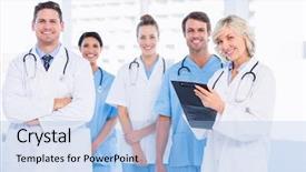  Presentation with community service happy volunteer group - Amazing presentation design having nursing team - portrait of confident happy group backdrop and a  colored foreground