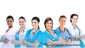  Presentation with female garment workers - Presentation with nursing team - smiling female hospital workers standing background and a  colored foreground