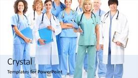  Presentation with nursing - Audience pleasing presentation theme consisting of nursing team - smiling medical doctors with stethoscopes backdrop and a light blue colored foreground