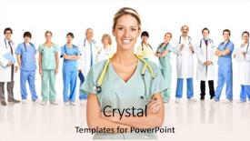  Presentation with medical - PPT layouts consisting of nursing team - smiling medical doctors with stethoscopes background and a lemonade colored foreground