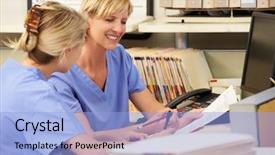  Presentation with racism and nurses - Colorful slide deck enhanced with nursing team - two nurses working at nurses backdrop and a light blue colored foreground