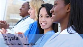 Presentation with medical teamwork - Amazing theme having nursing teamwork - diverse attractive man and woman backdrop and a light blue colored foreground