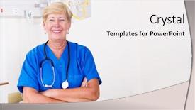  Presentation with hospital - Cool new presentation theme with happy senior nurse standing backdrop and a white colored foreground