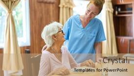  Presentation with assisted living - PPT theme having nursing-woman-looks background and a coral colored foreground