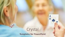  Presentation with assisted living - Colorful slide set enhanced with nursing-woman-plays-cards backdrop and a lemonade colored foreground