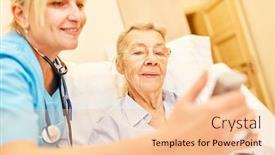  Presentation with home care - PPT layouts enhanced with nursing-woman-takes-care background and a lemonade colored foreground