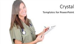 Presentation with nursing to nurse communication - Cool new slide deck with nursing workforce - nurse with clipboard backdrop and a  colored foreground