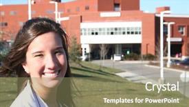  Presentation with healthcaretechnology healthcare - Audience pleasing presentation design consisting of nursing workforce - smiling healthcare worker outside hospital backdrop and a  colored foreground