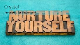  Presentation with inspirational abstract - PPT theme featuring nurture-yourself-inspirational-word-abstract background and a seafoam green colored foreground